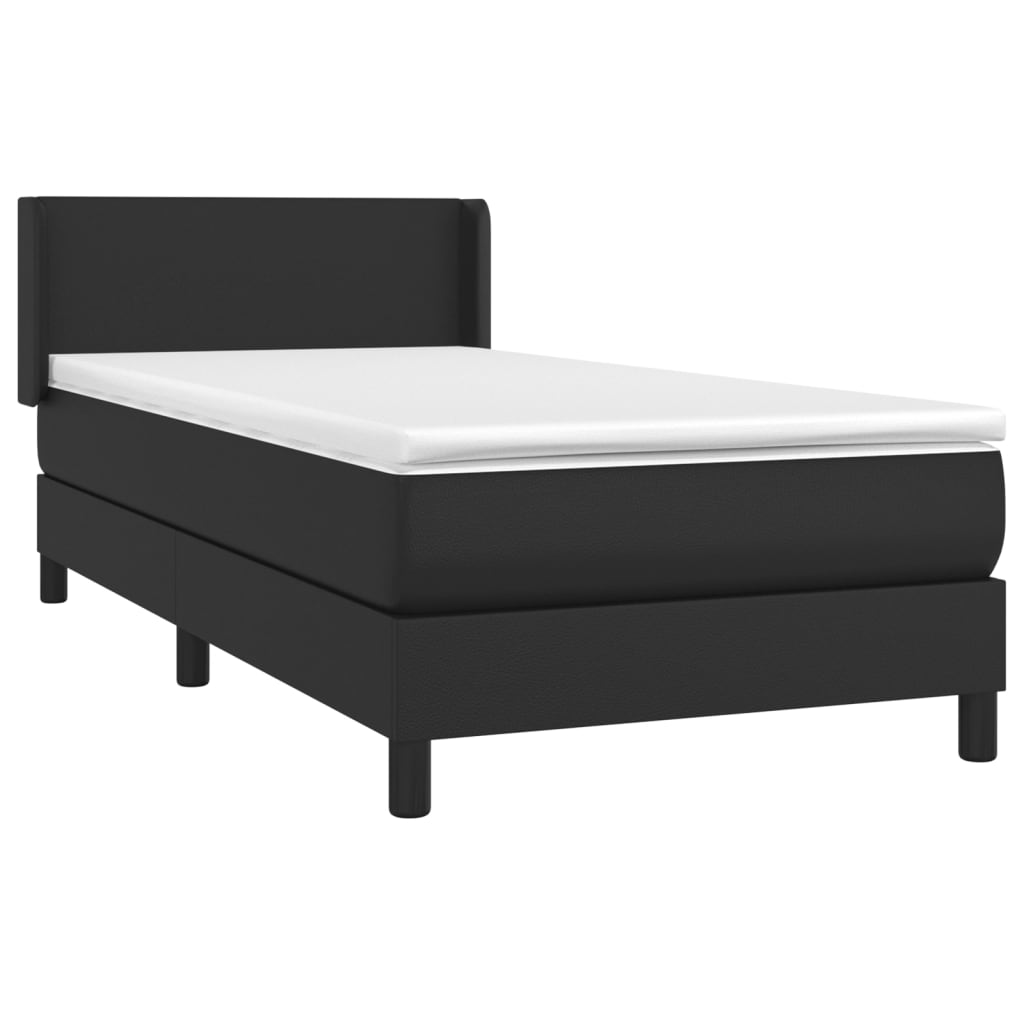 Κρεβάτι Boxspring με Στρώμα Μαύρο 100x200εκ.από Συνθετικό Δέρμα - Pakobazaar