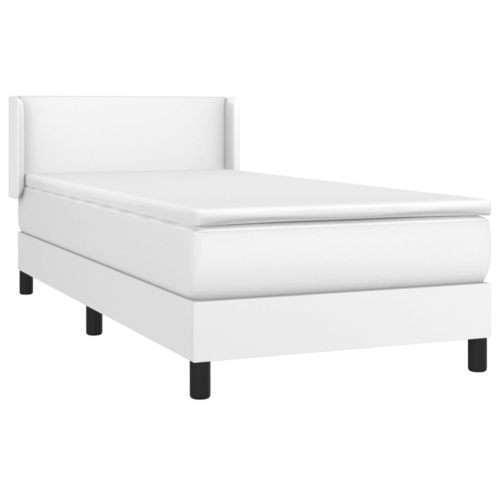 Κρεβάτι Boxspring με Στρώμα Λευκό 100x200εκ.από Συνθετικό Δέρμα