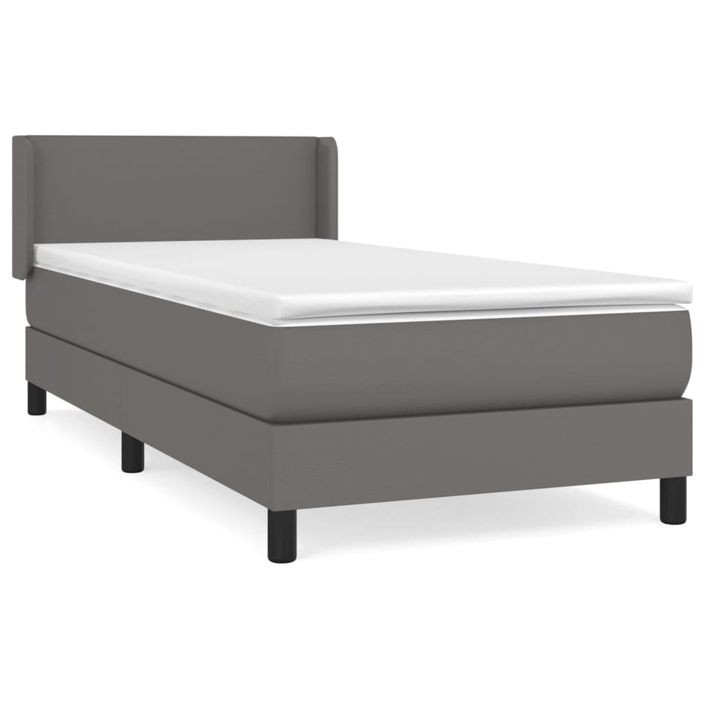 Κρεβάτι Boxspring με Στρώμα Γκρι 100x200εκ. από Συνθετικό Δέρμα