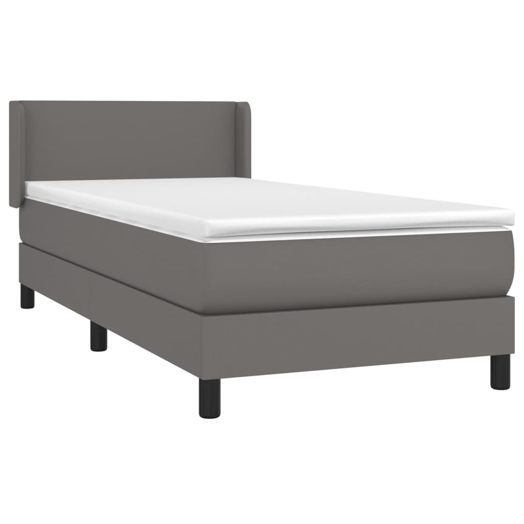 Κρεβάτι Boxspring με Στρώμα Γκρι 100x200εκ. από Συνθετικό Δέρμα