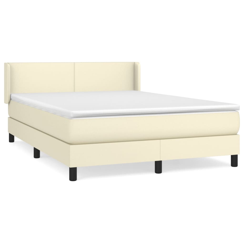Κρεβάτι Boxspring με Στρώμα Κρεμ 140x190εκ. από Συνθετικό Δέρμα - Pakobazaar