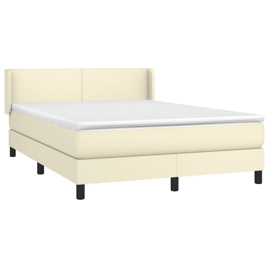 Κρεβάτι Boxspring με Στρώμα Κρεμ 140x190εκ. από Συνθετικό Δέρμα - Pakobazaar
