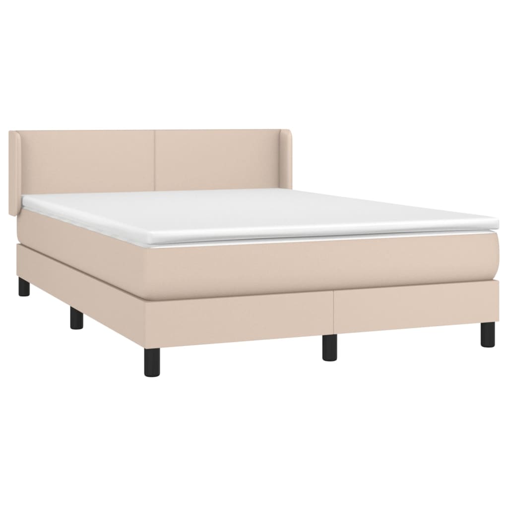 Κρεβάτι Boxspring με Στρώμα Καπουτσίνο 140x200εκ.από Συνθ.Δέρμα - Pakobazaar