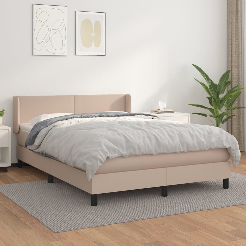 Κρεβάτι Boxspring με Στρώμα Καπουτσίνο 140x200εκ.από Συνθ.Δέρμα - Pakobazaar