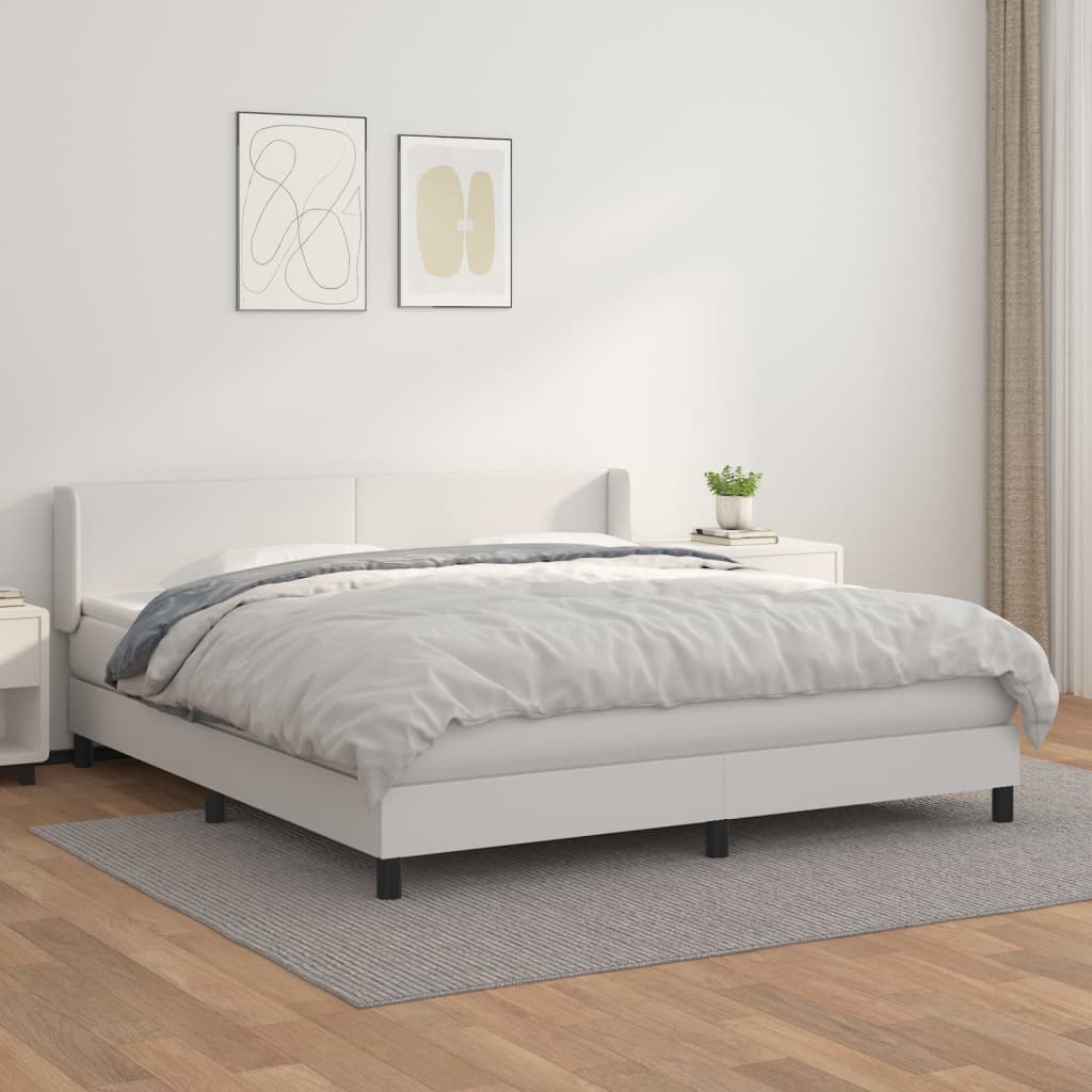 Κρεβάτι Boxspring με Στρώμα Λευκό 160x200εκ.από Συνθετικό Δέρμα