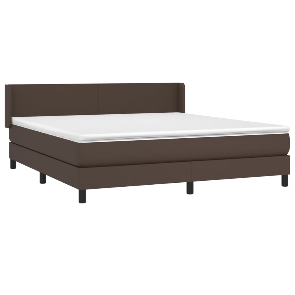 Κρεβάτι Boxspring με Στρώμα Καφέ 160x200εκ. από Συνθετικό Δέρμα - Pakobazaar
