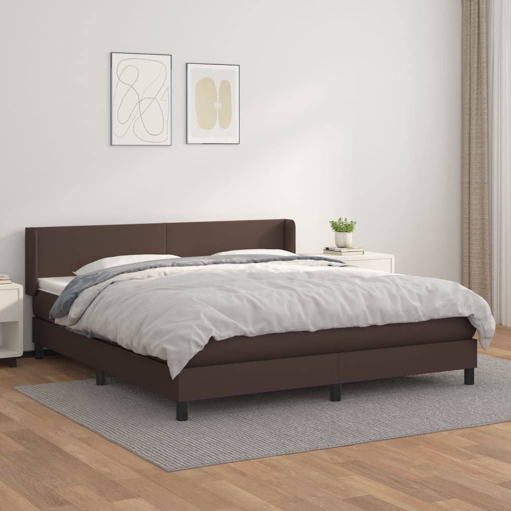 Κρεβάτι Boxspring με Στρώμα Καφέ 160x200εκ. από Συνθετικό Δέρμα - Pakobazaar