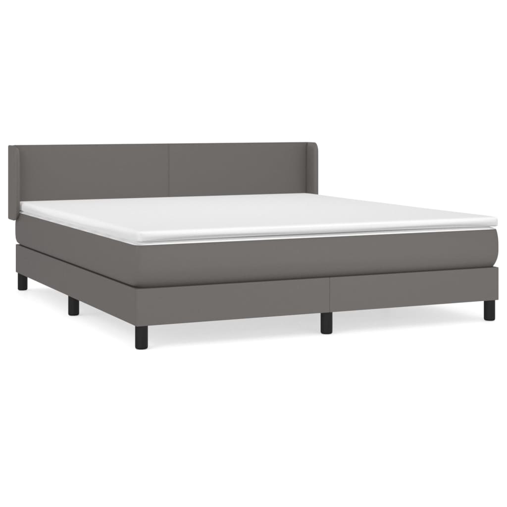 Κρεβάτι Boxspring με Στρώμα Γκρι 160x200εκ. από Συνθετικό Δέρμα