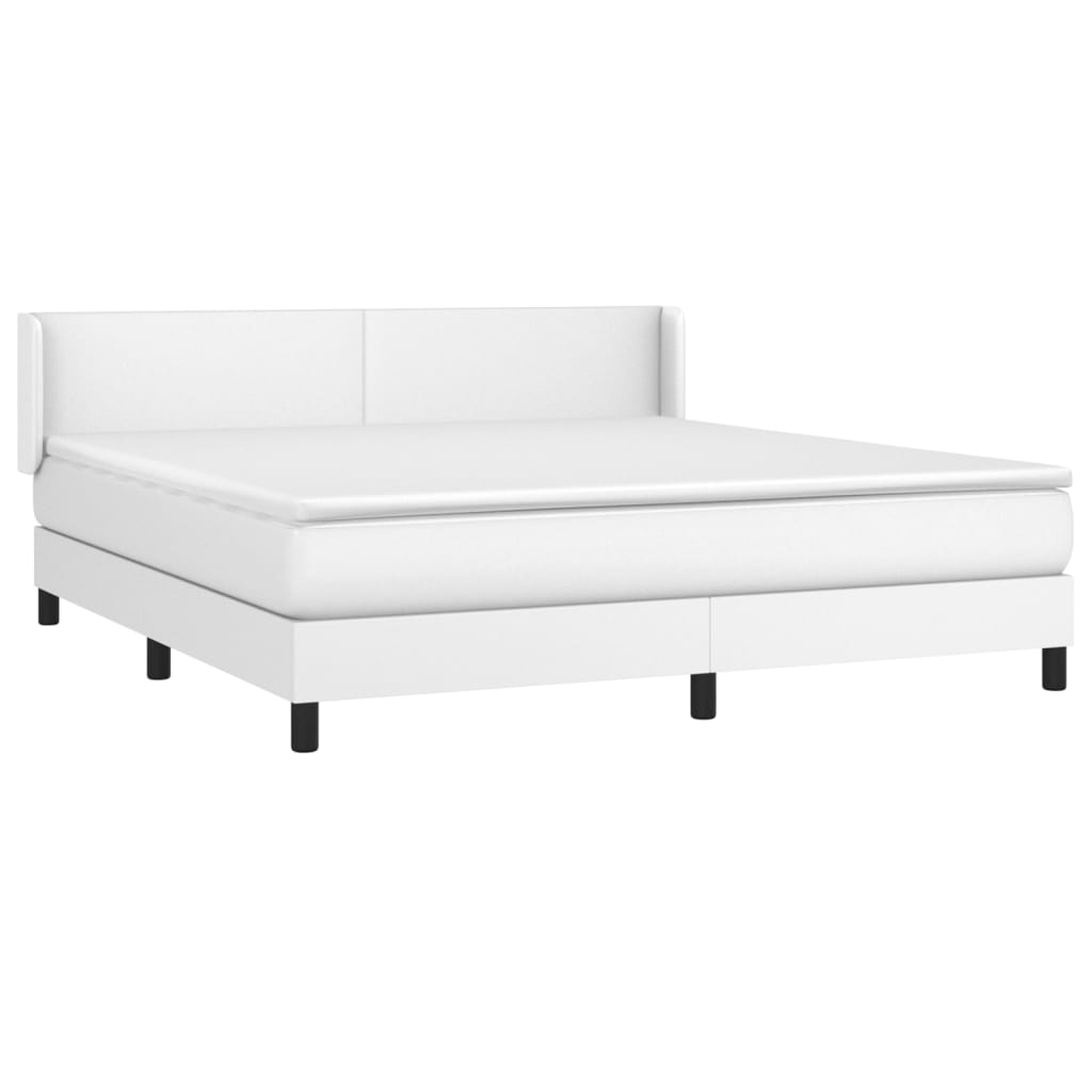 Κρεβάτι Boxspring με Στρώμα Λευκό 180x200 εκ. Συνθετικό Δέρμα