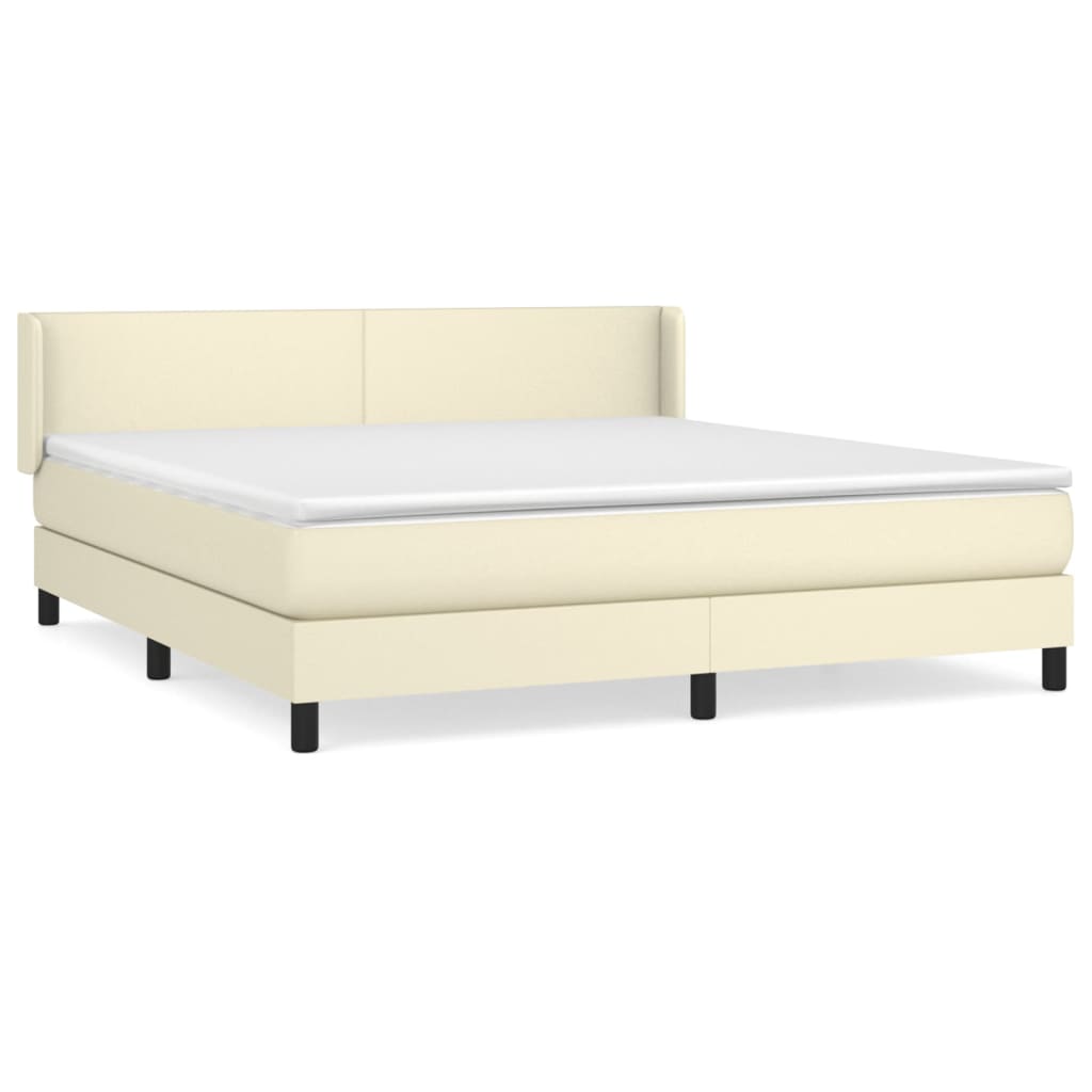 Κρεβάτι Boxspring με Στρώμα Κρεμ 180x200 εκ. Συνθετικό Δέρμα - Pakobazaar