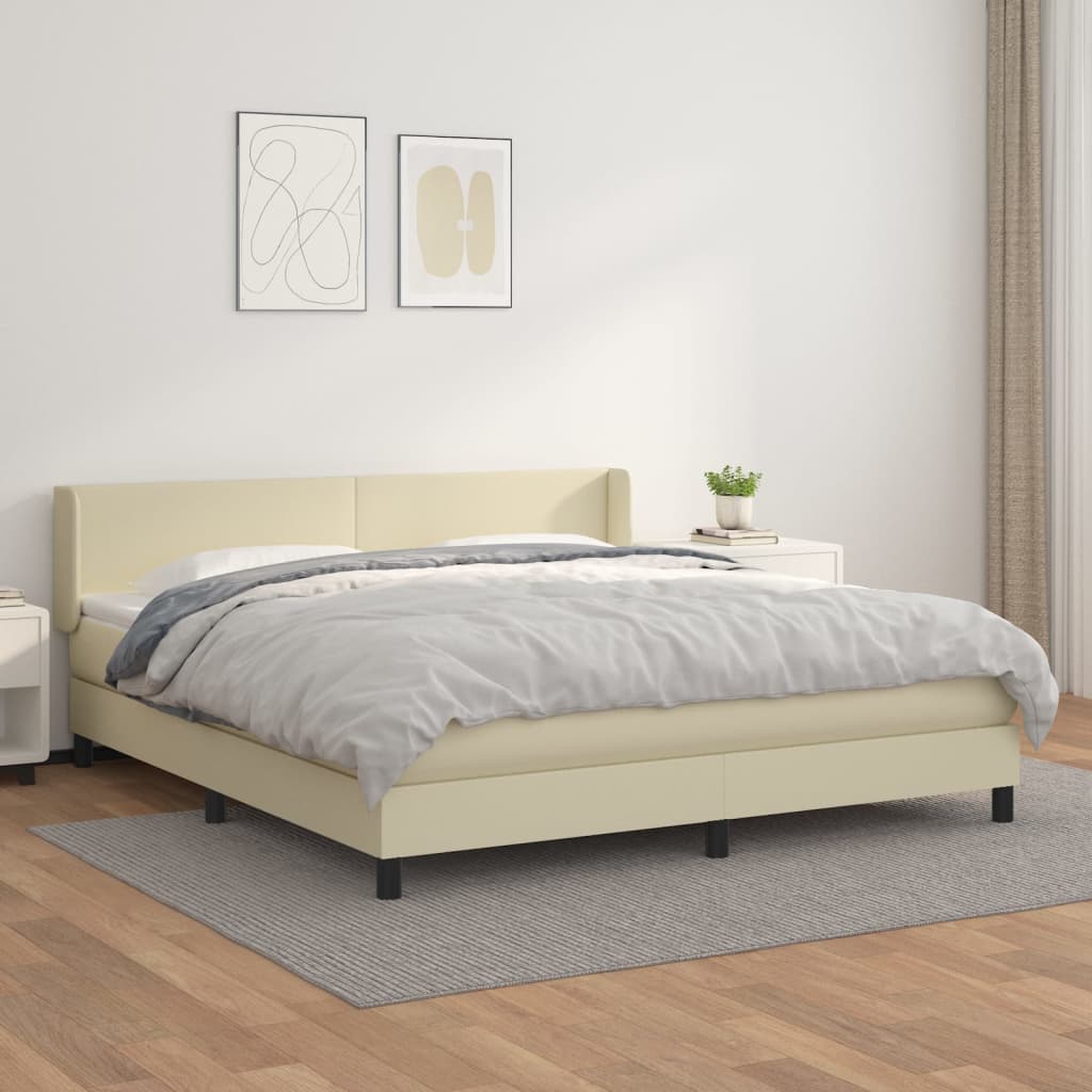 Κρεβάτι Boxspring με Στρώμα Κρεμ 180x200 εκ. Συνθετικό Δέρμα - Pakobazaar