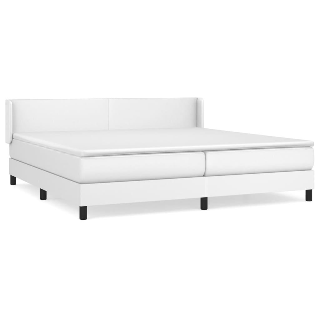 Κρεβάτι Boxspring με Στρώμα Λευκό 200x200 εκ. Συνθετικό Δέρμα