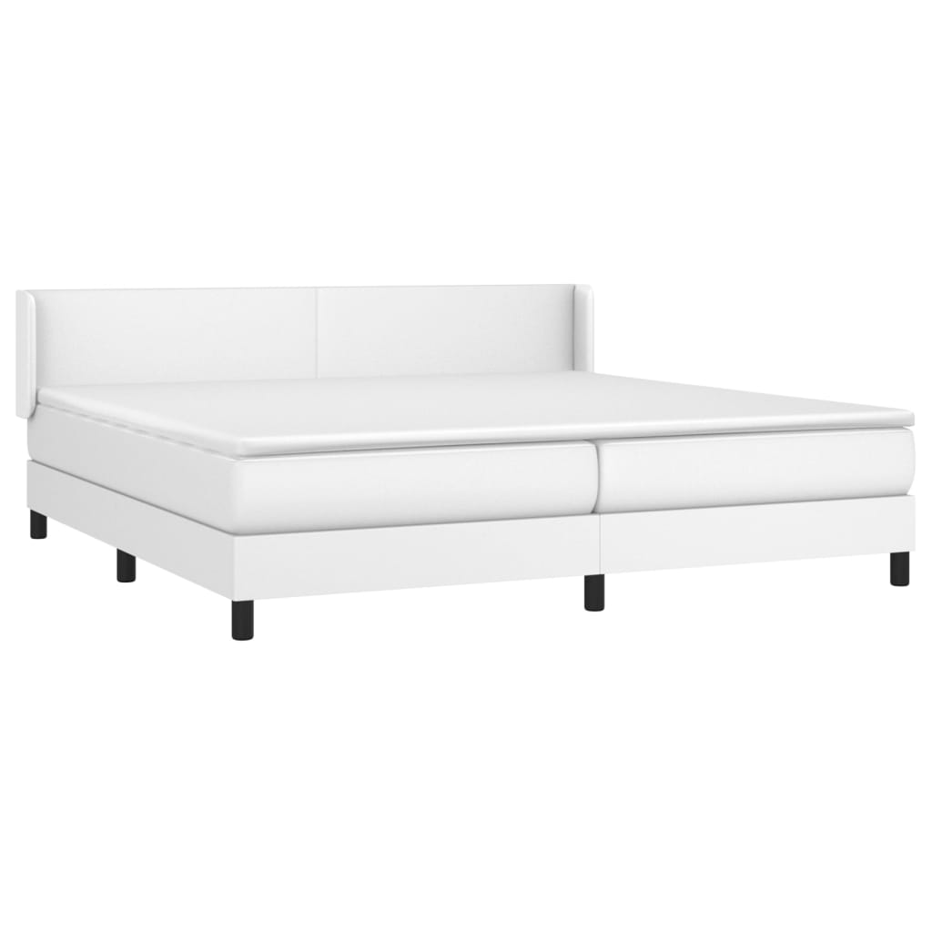 Κρεβάτι Boxspring με Στρώμα Λευκό 200x200 εκ. Συνθετικό Δέρμα