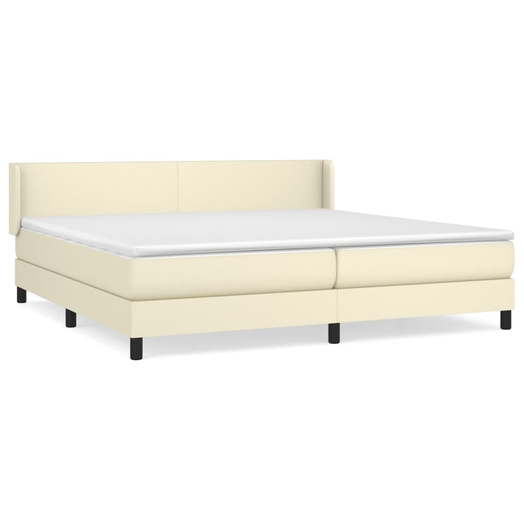 Κρεβάτι Boxspring με Στρώμα Κρεμ 200x200 εκ. Συνθετικό Δέρμα