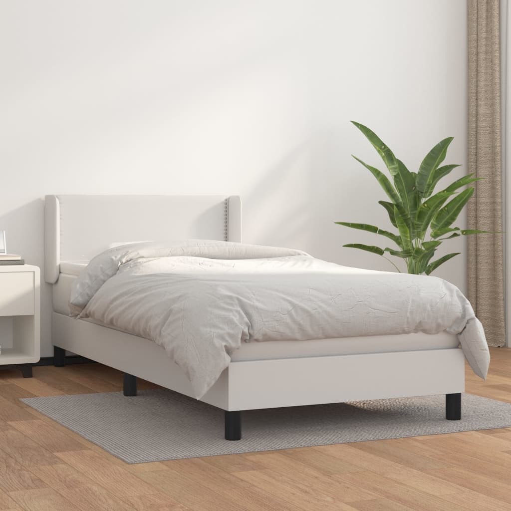 Κρεβάτι Boxspring με Στρώμα Λευκό 80 x 200 εκ. Συνθετικό Δέρμα - Pakobazaar