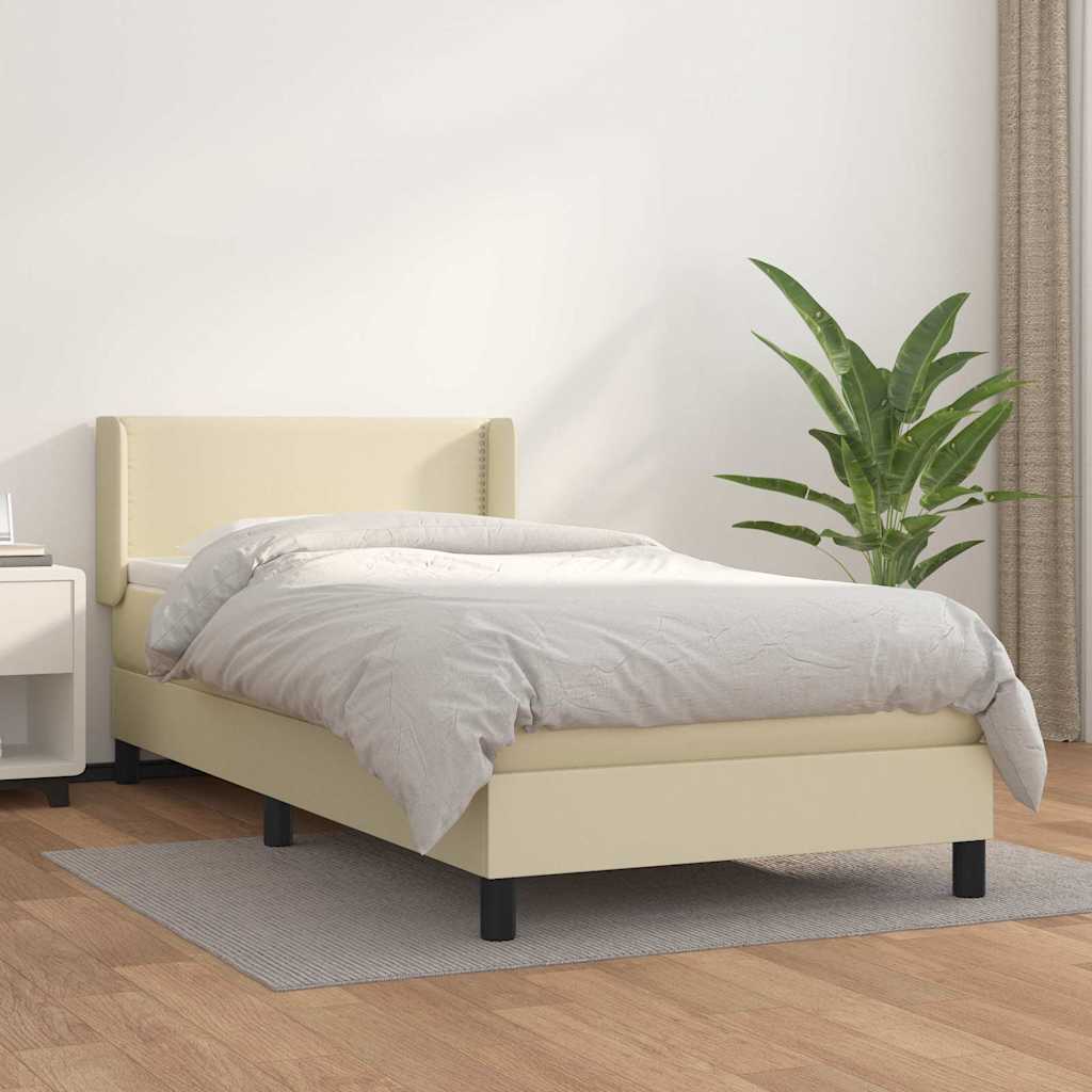 Κρεβάτι Boxspring με Στρώμα Κρεμ 80 x 200 εκ. Συνθετικό Δέρμα