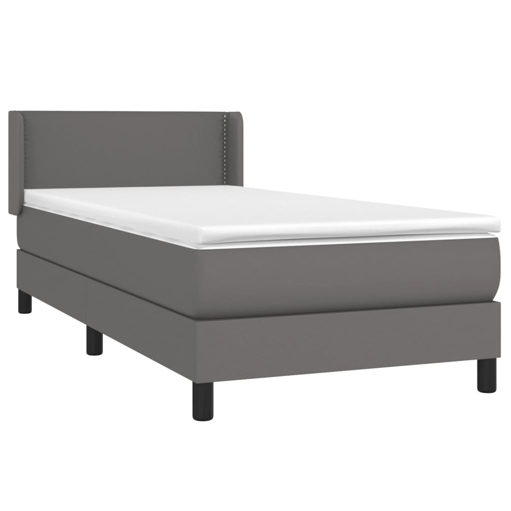 Κρεβάτι Boxspring με Στρώμα Γκρι 80 x 200 εκ. Συνθετικό Δέρμα