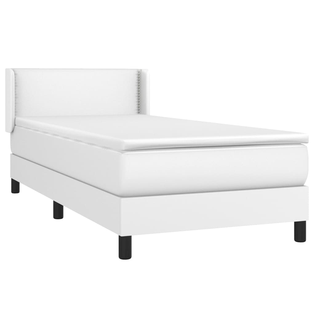 Κρεβάτι Boxspring με Στρώμα Λευκό 90x190εκ. από Συνθετικό Δέρμα - Pakobazaar