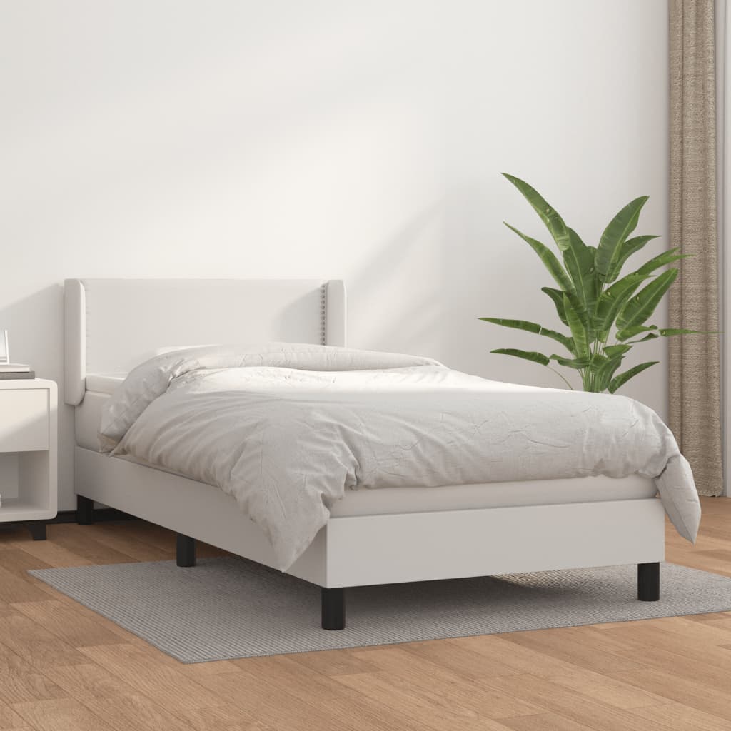 Κρεβάτι Boxspring με Στρώμα Λευκό 90x190εκ. από Συνθετικό Δέρμα - Pakobazaar