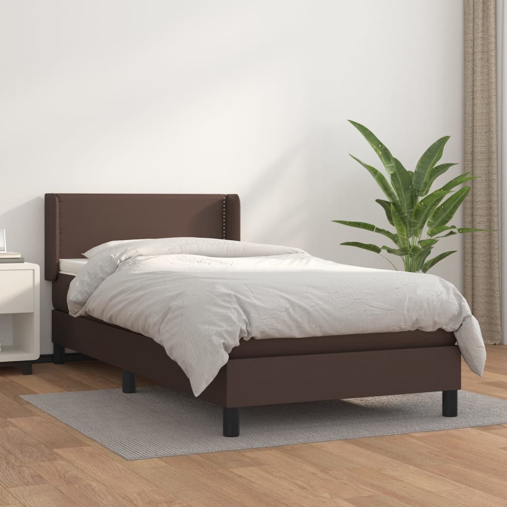 Κρεβάτι Boxspring με Στρώμα Καφέ 90x190 εκ. από Συνθετικό Δέρμα