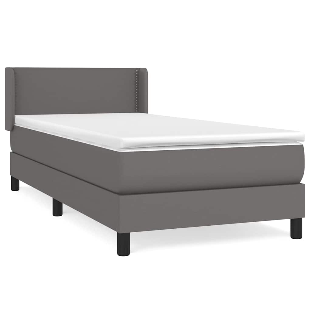 Κρεβάτι Boxspring με Στρώμα Γκρι 90x190 εκ. από Συνθετικό Δέρμα