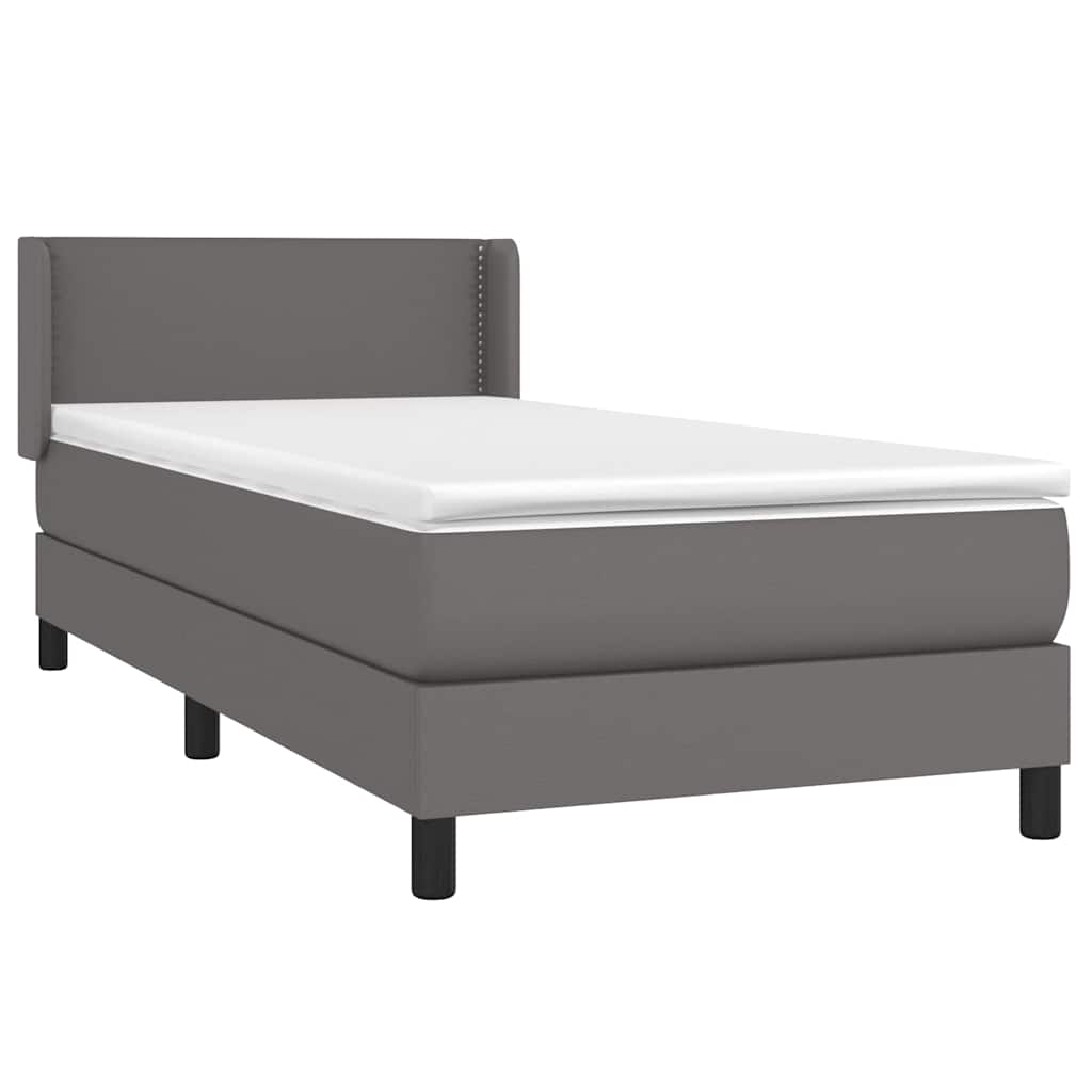 Κρεβάτι Boxspring με Στρώμα Γκρι 90x190 εκ. από Συνθετικό Δέρμα