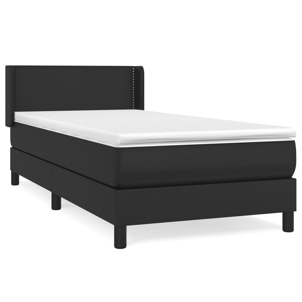 Κρεβάτι Boxspring με Στρώμα Μαύρο 90x200εκ. από Συνθετικό Δέρμα