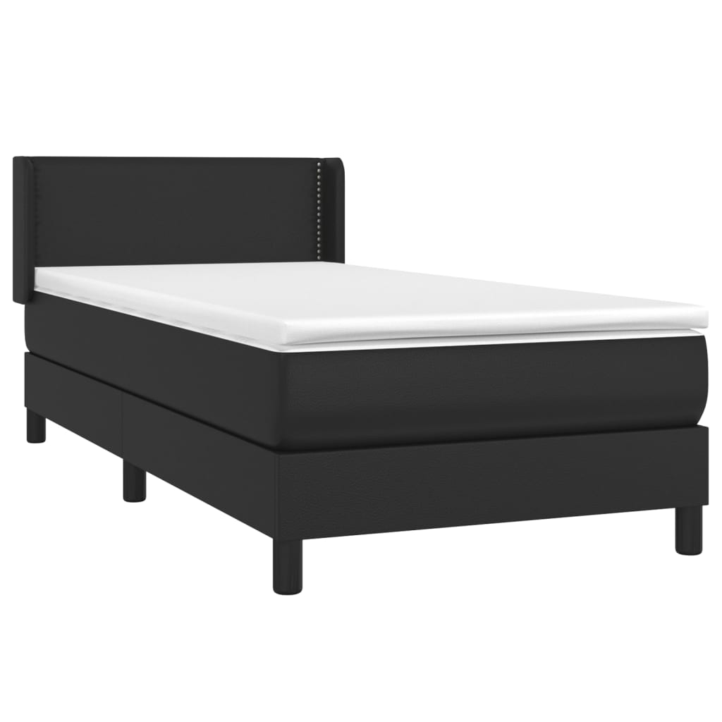 Κρεβάτι Boxspring με Στρώμα Μαύρο 90x200εκ. από Συνθετικό Δέρμα