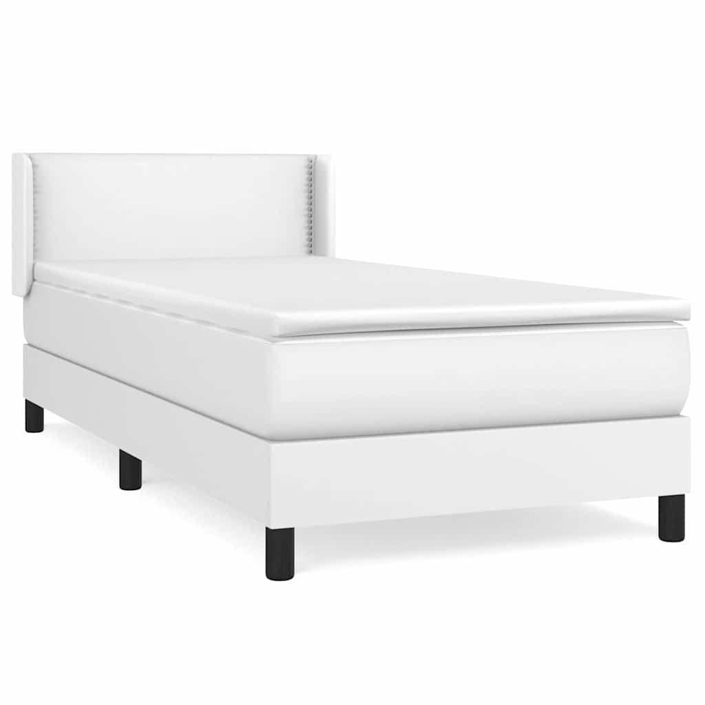 Κρεβάτι Boxspring με Στρώμα Λευκό 90x200εκ. από Συνθετικό Δέρμα
