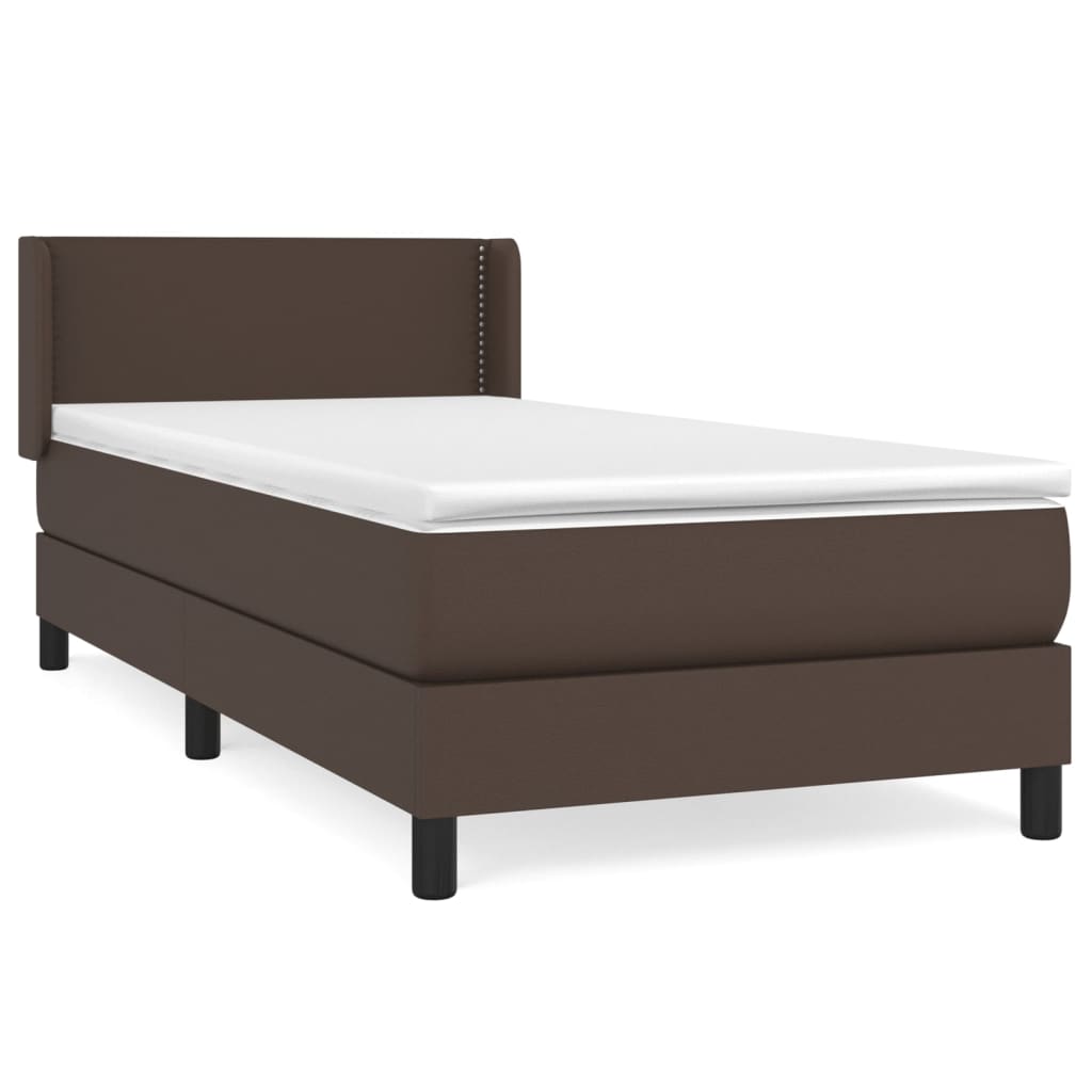 Κρεβάτι Boxspring με Στρώμα Καφέ 90x200 εκ. από Συνθετικό Δέρμα