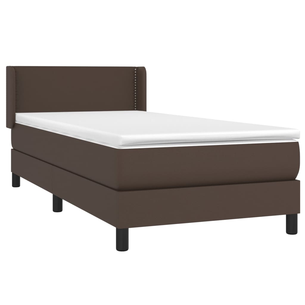 Κρεβάτι Boxspring με Στρώμα Καφέ 90x200 εκ. από Συνθετικό Δέρμα