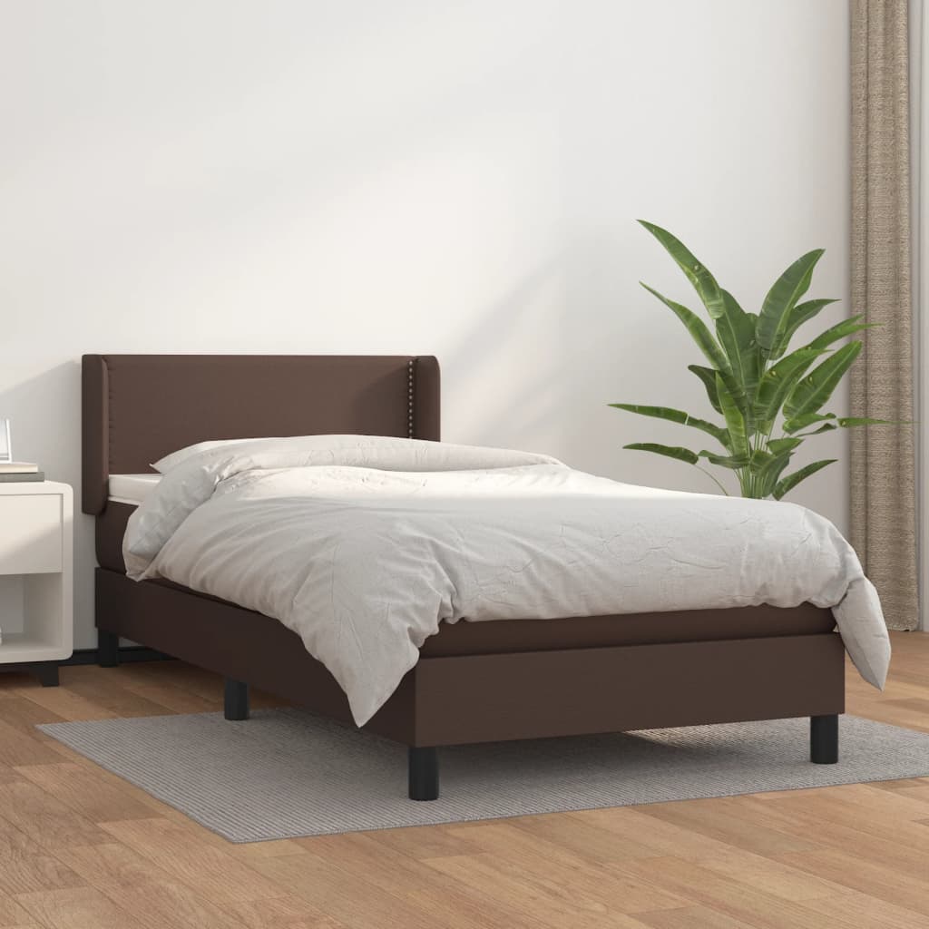 Κρεβάτι Boxspring με Στρώμα Καφέ 90x200 εκ. από Συνθετικό Δέρμα