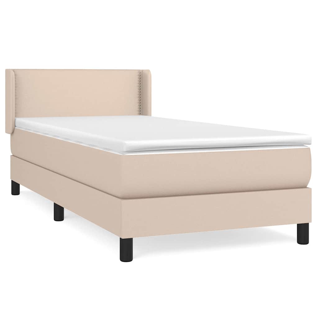 Κρεβάτι Boxspring με Στρώμα Καπουτσίνο 90x200εκ.από Συνθ. Δέρμα