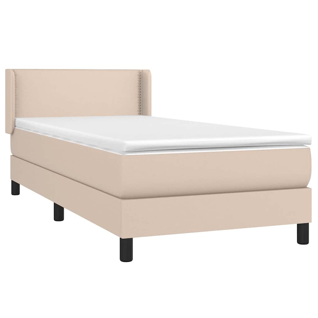 Κρεβάτι Boxspring με Στρώμα Καπουτσίνο 90x200εκ.από Συνθ. Δέρμα