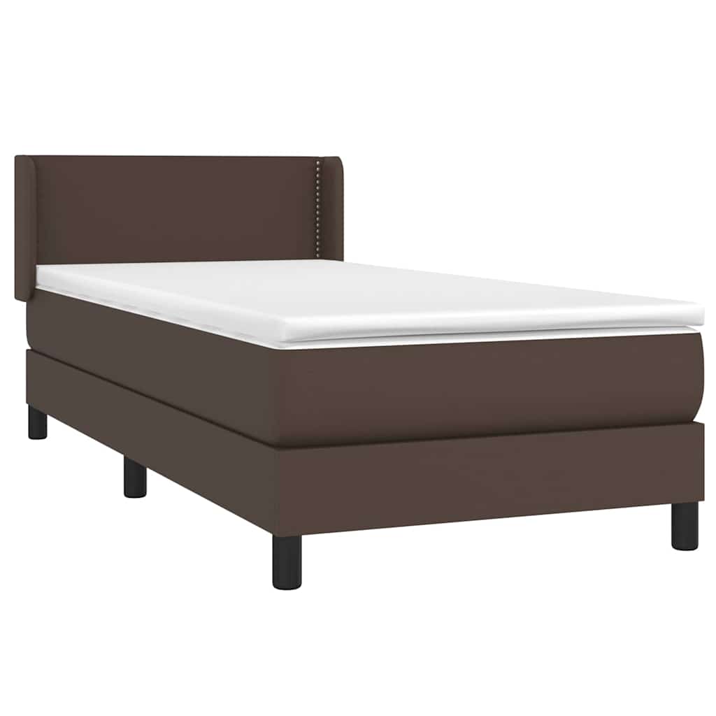 Κρεβάτι Boxspring με Στρώμα Καφέ 100x200εκ. από Συνθετικό Δέρμα