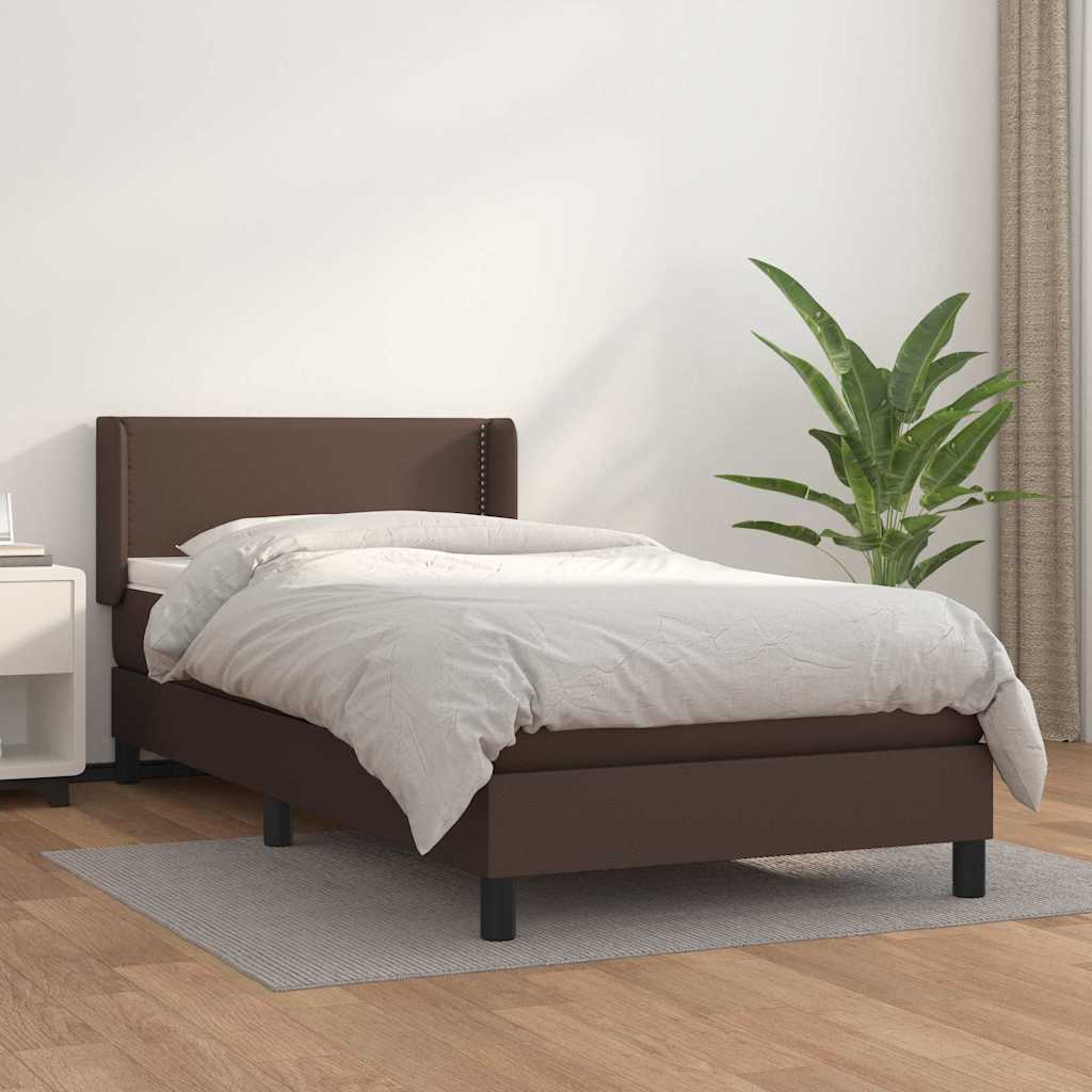Κρεβάτι Boxspring με Στρώμα Καφέ 100x200εκ. από Συνθετικό Δέρμα