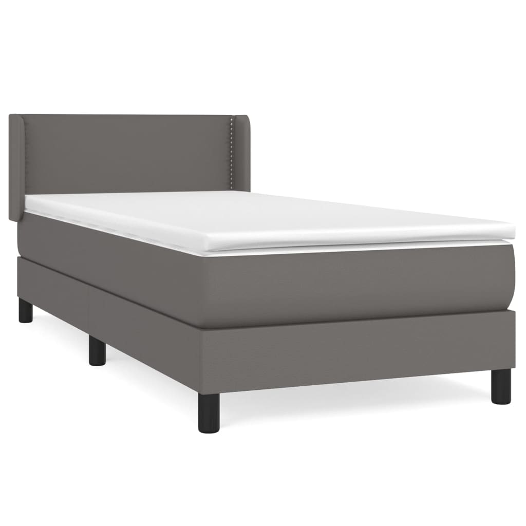 Κρεβάτι Boxspring με Στρώμα Γκρι 100x200εκ. από Συνθετικό Δέρμα