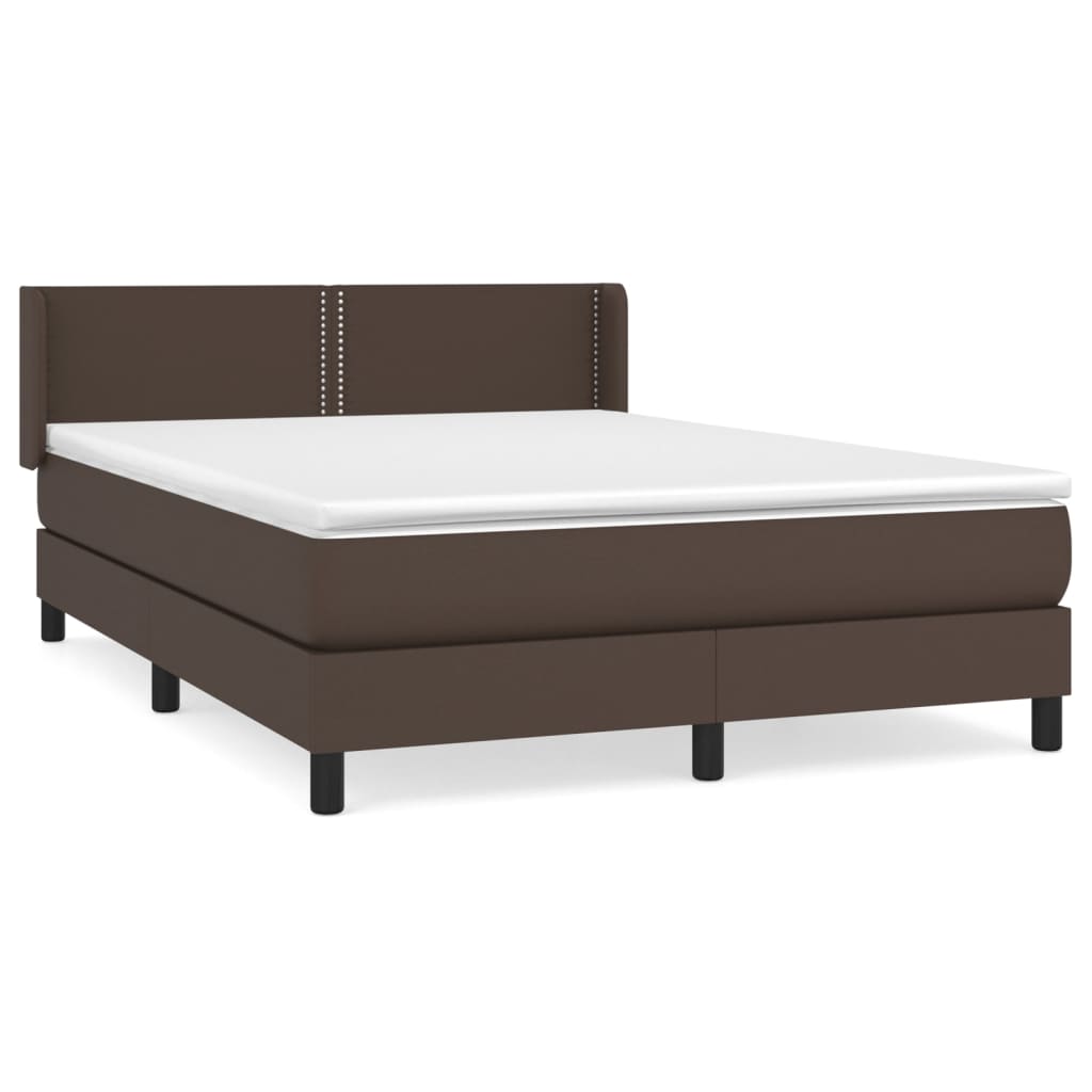 Κρεβάτι Boxspring με Στρώμα Καφέ 140x190εκ. από Συνθετικό Δέρμα