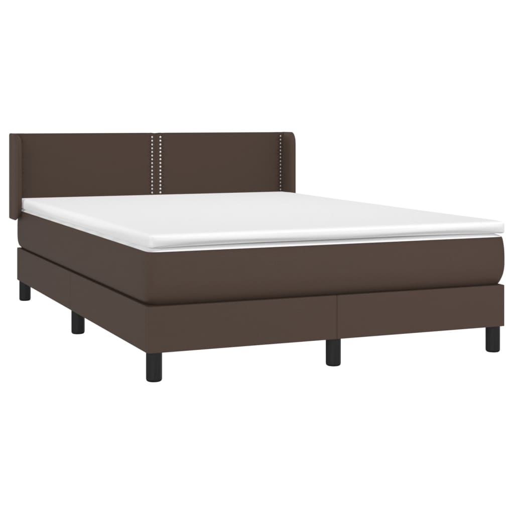 Κρεβάτι Boxspring με Στρώμα Καφέ 140x190εκ. από Συνθετικό Δέρμα