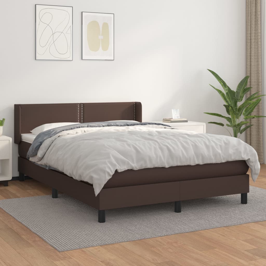 Κρεβάτι Boxspring με Στρώμα Καφέ 140x190εκ. από Συνθετικό Δέρμα