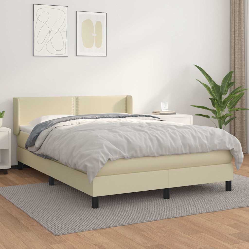 Κρεβάτι Boxspring με Στρώμα Κρεμ 140x200εκ. από Συνθετικό Δέρμα