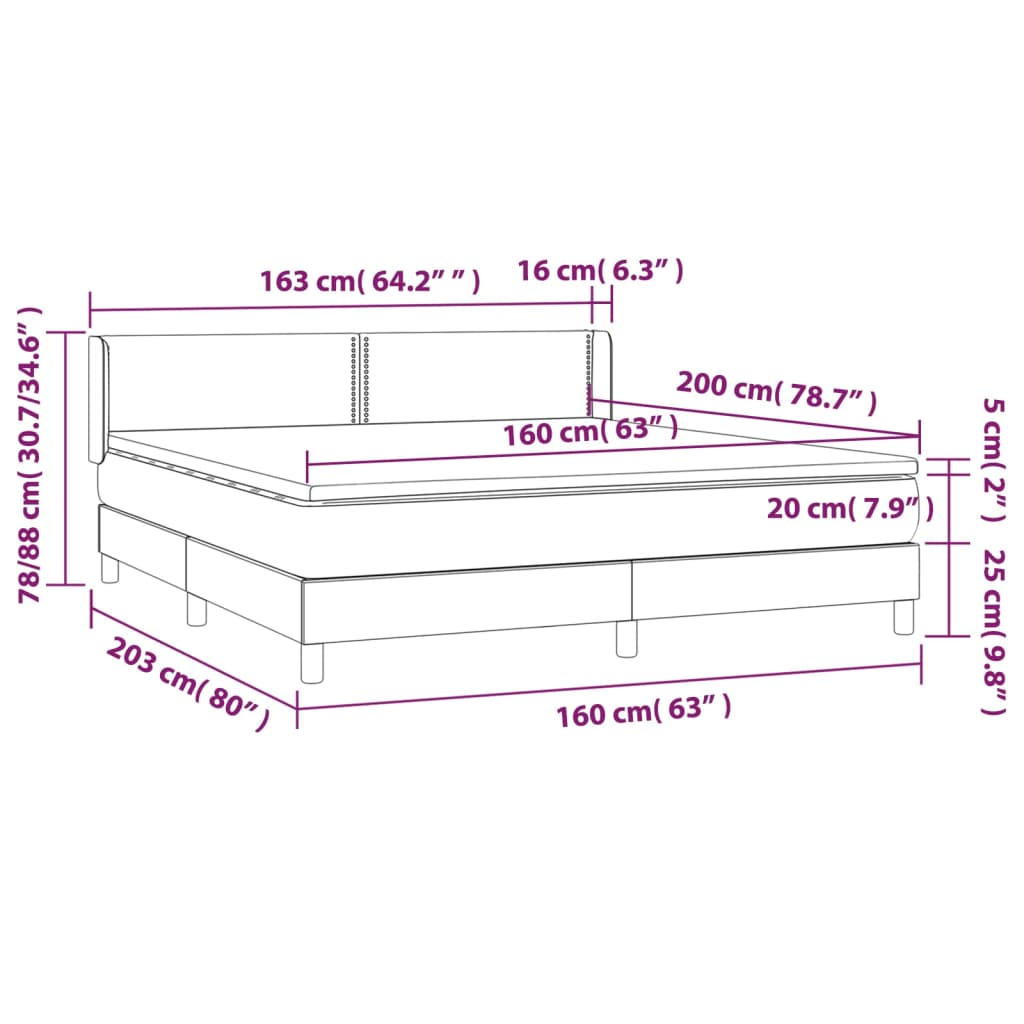 Κρεβάτι Boxspring με Στρώμα Μαύρο 160x200εκ.από Συνθετικό Δέρμα