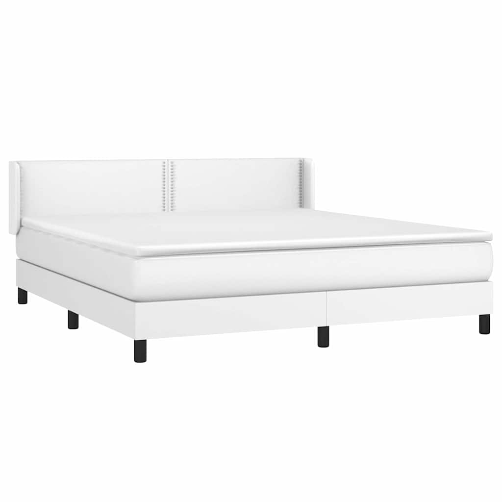 Κρεβάτι Boxspring με Στρώμα Λευκό 160x200εκ.από Συνθετικό Δέρμα