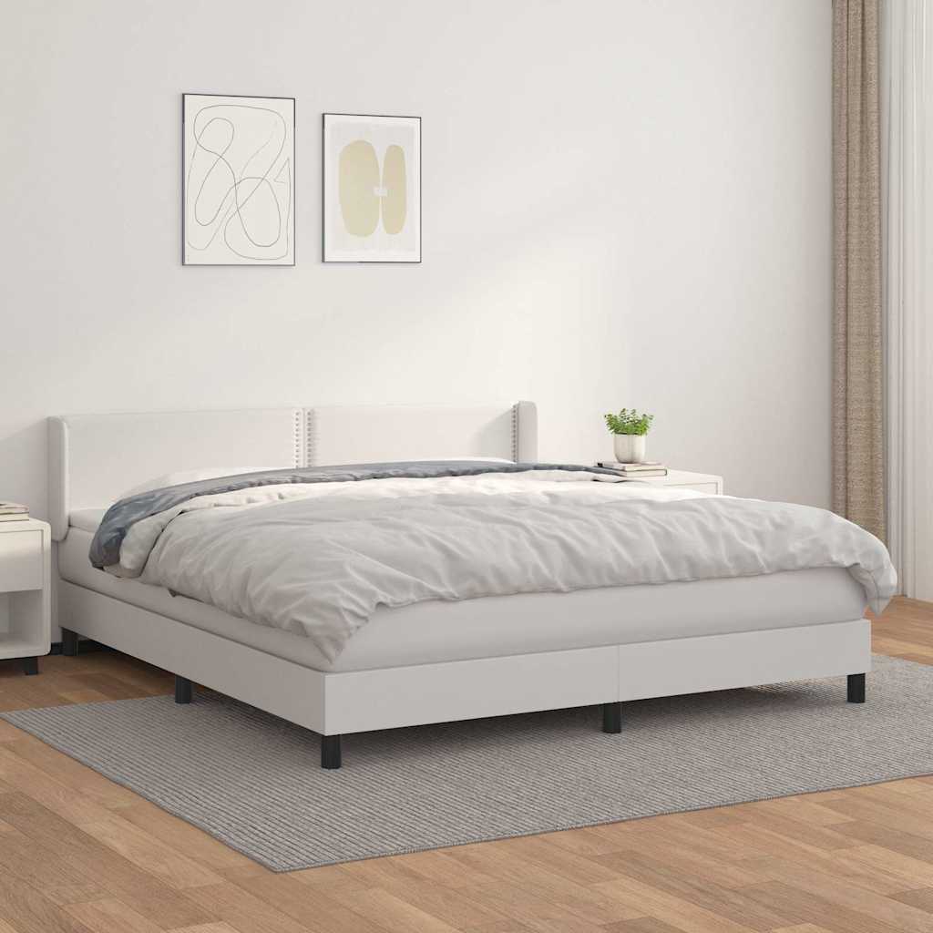 Κρεβάτι Boxspring με Στρώμα Λευκό 160x200εκ.από Συνθετικό Δέρμα