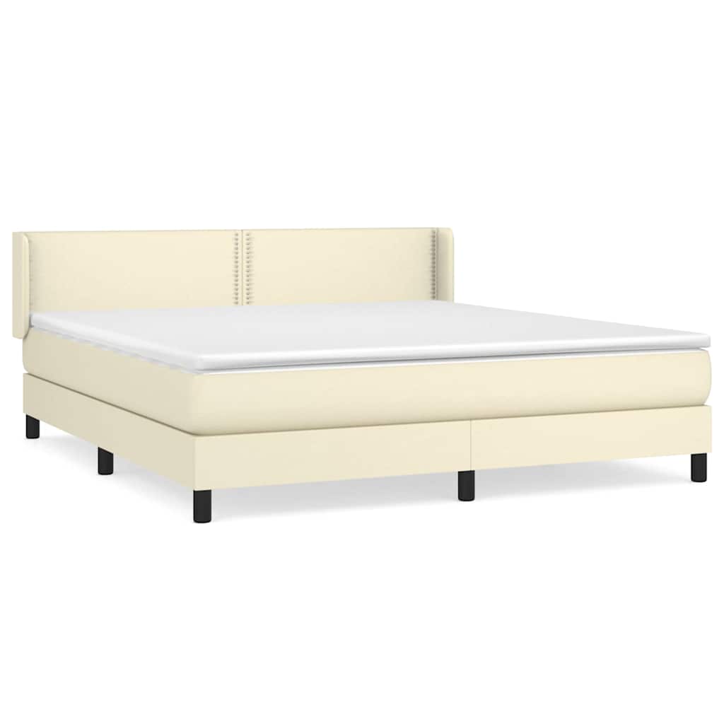 Κρεβάτι Boxspring με Στρώμα Κρεμ 160x200εκ. από Συνθετικό Δέρμα