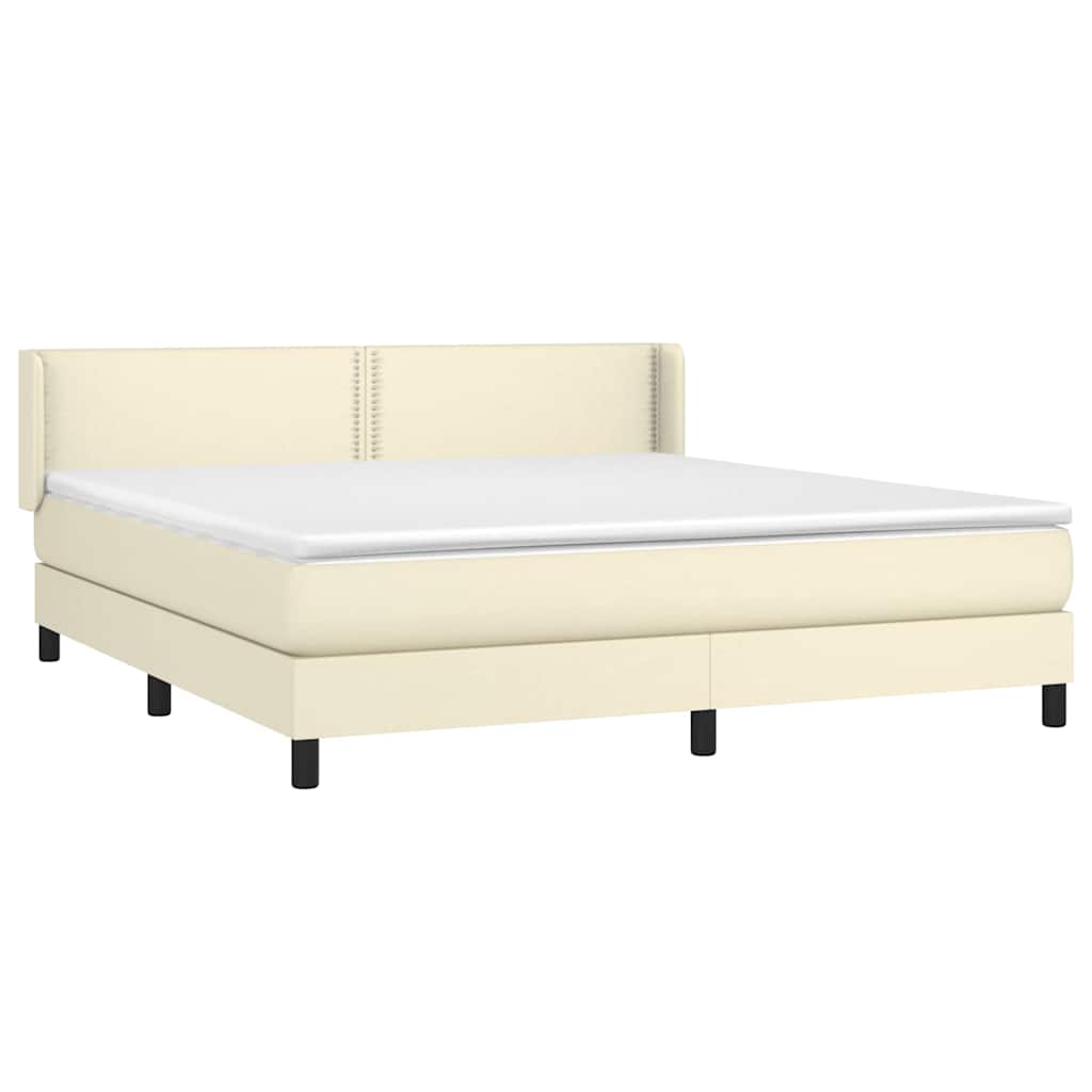 Κρεβάτι Boxspring με Στρώμα Κρεμ 160x200εκ. από Συνθετικό Δέρμα