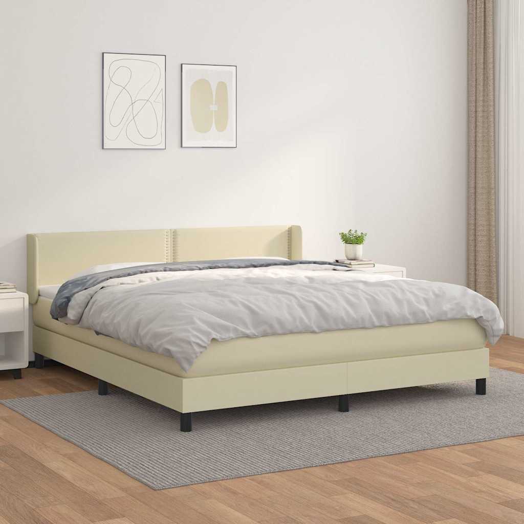 Κρεβάτι Boxspring με Στρώμα Κρεμ 160x200εκ. από Συνθετικό Δέρμα