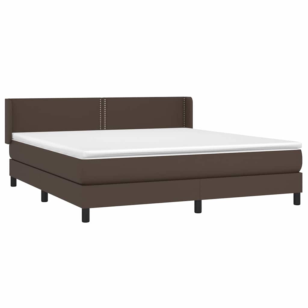 Κρεβάτι Boxspring με Στρώμα Καφέ 160x200εκ. από Συνθετικό Δέρμα