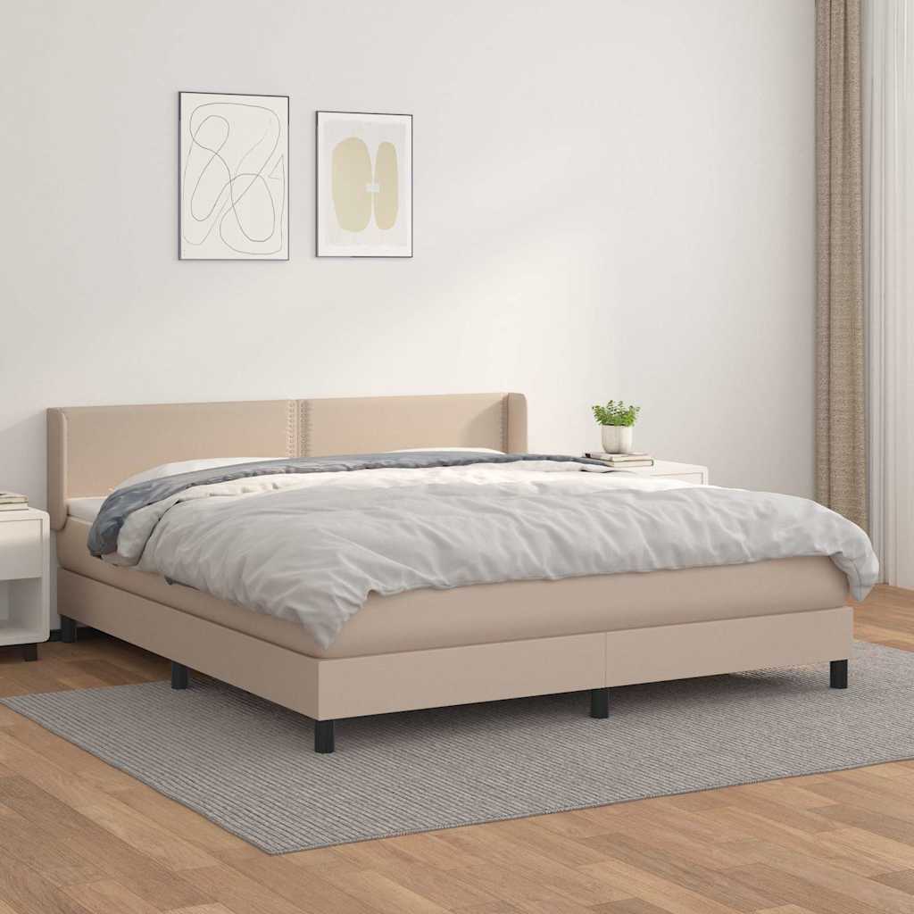 Κρεβάτι Boxspring με Στρώμα Καπουτσίνο 160x200εκ.από Συνθ.Δέρμα