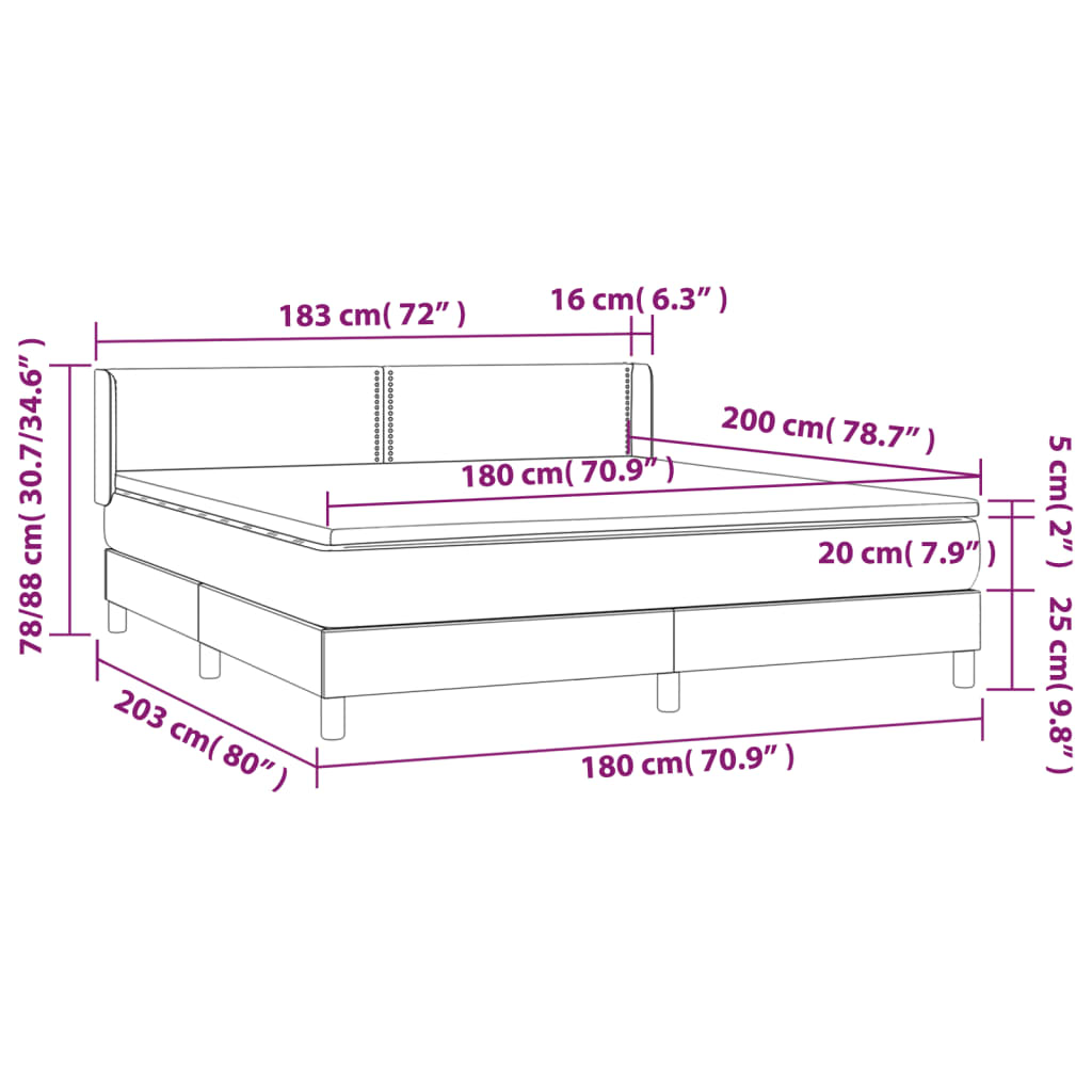 Κρεβάτι Boxspring με Στρώμα Μαύρο 180x200εκ.από Συνθετικό Δέρμα